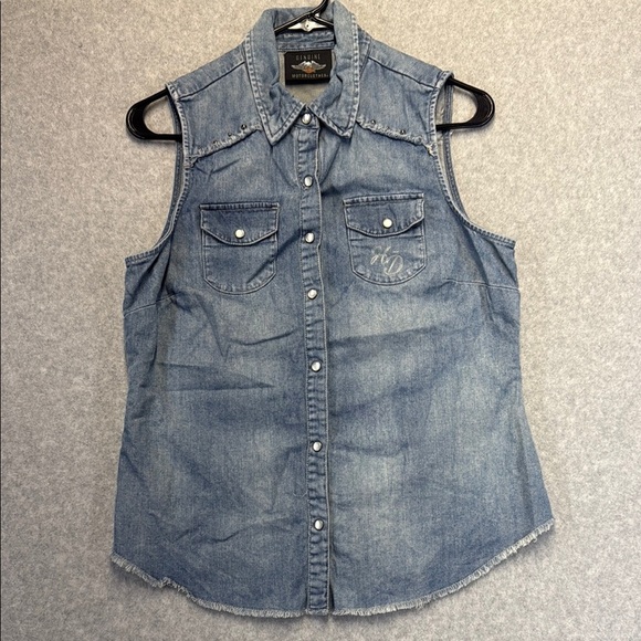 Harley-Davidson Tops - Harley-Davidson Blue Button Down Shirt Notched Collar